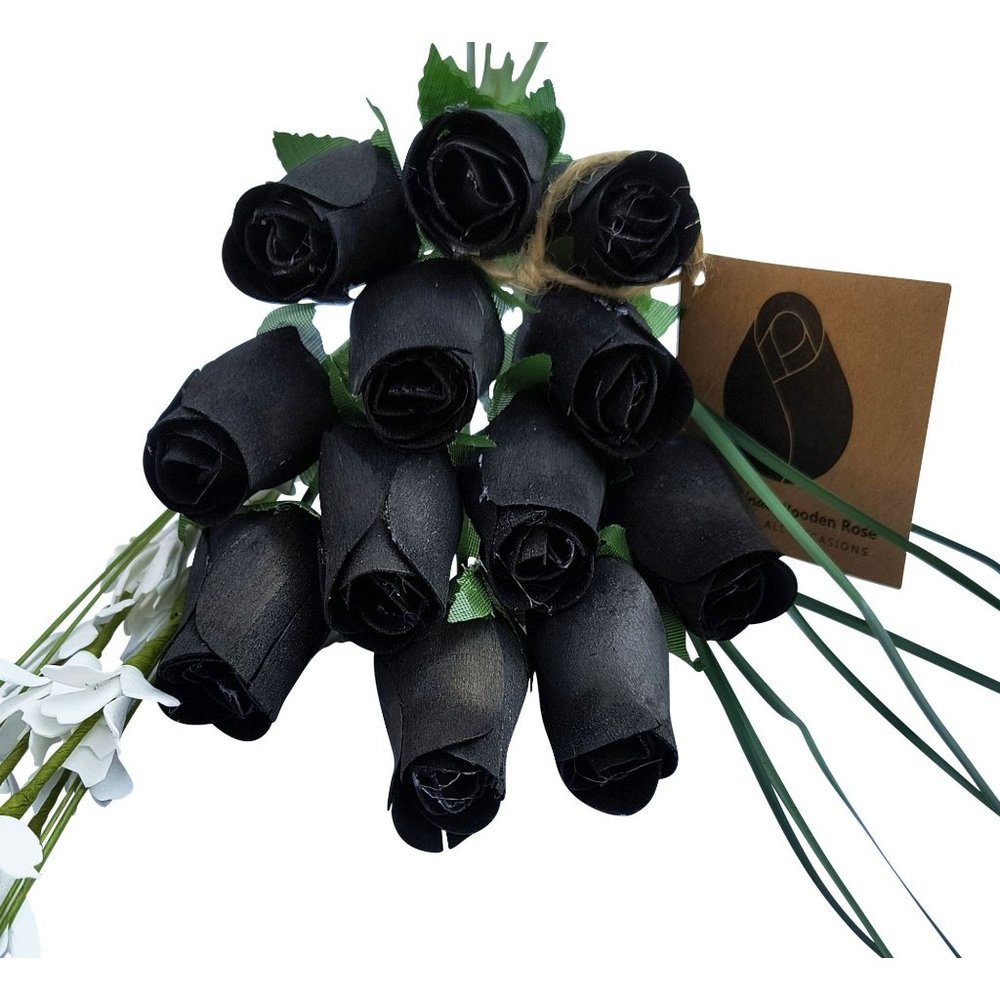 1 Dozen All Black Wooden Rose Bouquet. The Original Wooden Rose